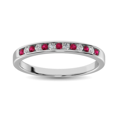 14K White Gold 1/5 Ct.tw Ruby and Diamond Machine Band