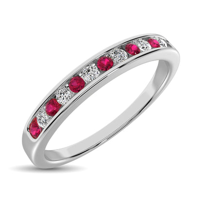 14K White Gold 1/5 Ct.tw Ruby and Diamond Machine Band