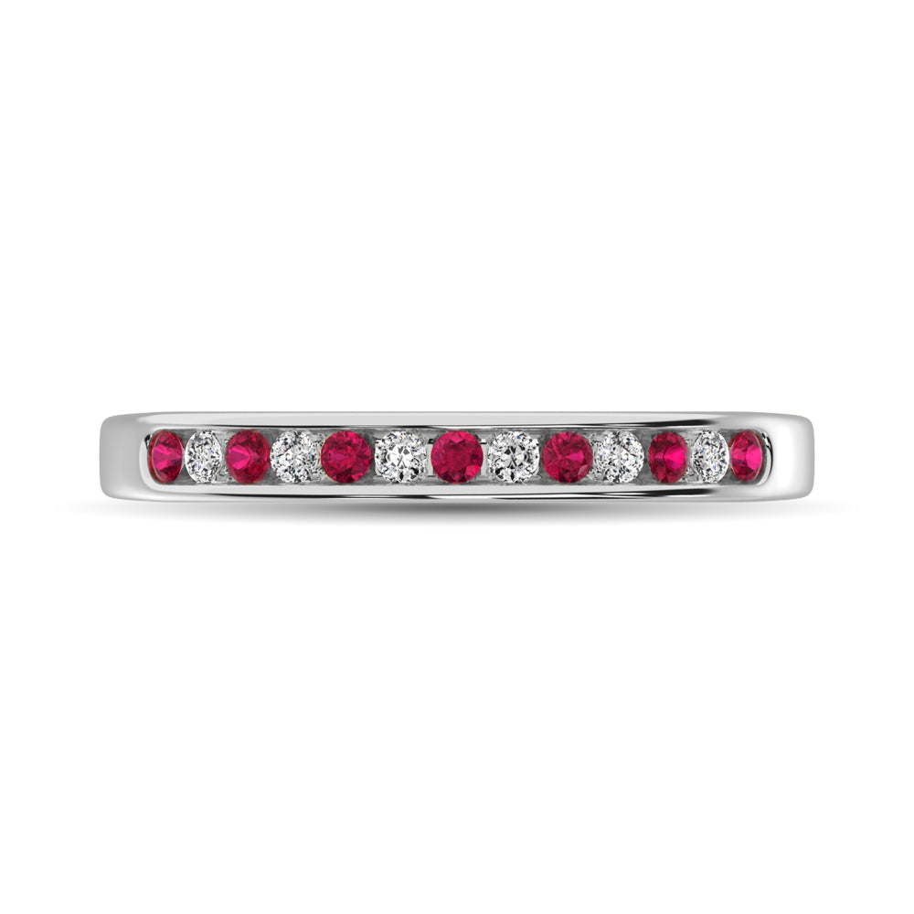 14K White Gold 1/5 Ct.tw Ruby and Diamond Machine Band
