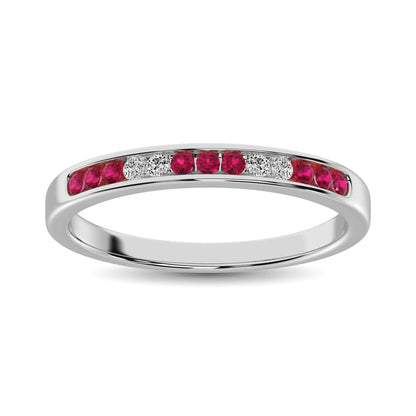 14K White Gold 1/5 Ct.tw Ruby & Diamond Machine Band