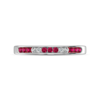 14K White Gold 1/5 Ct.tw Ruby & Diamond Machine Band