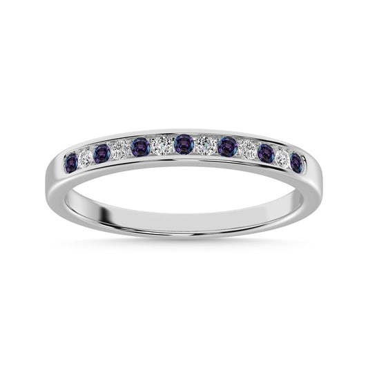 Synthetic Alexandrite and Alternate Diamond 1/5 Ct.Tw. Ladies Machine Band in 14K White Gold