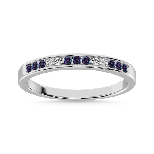 Synthetic Alexandrite and Alternate Diamond 1/4 Ct.Tw. Ladies Machine Band in 14K White Gold