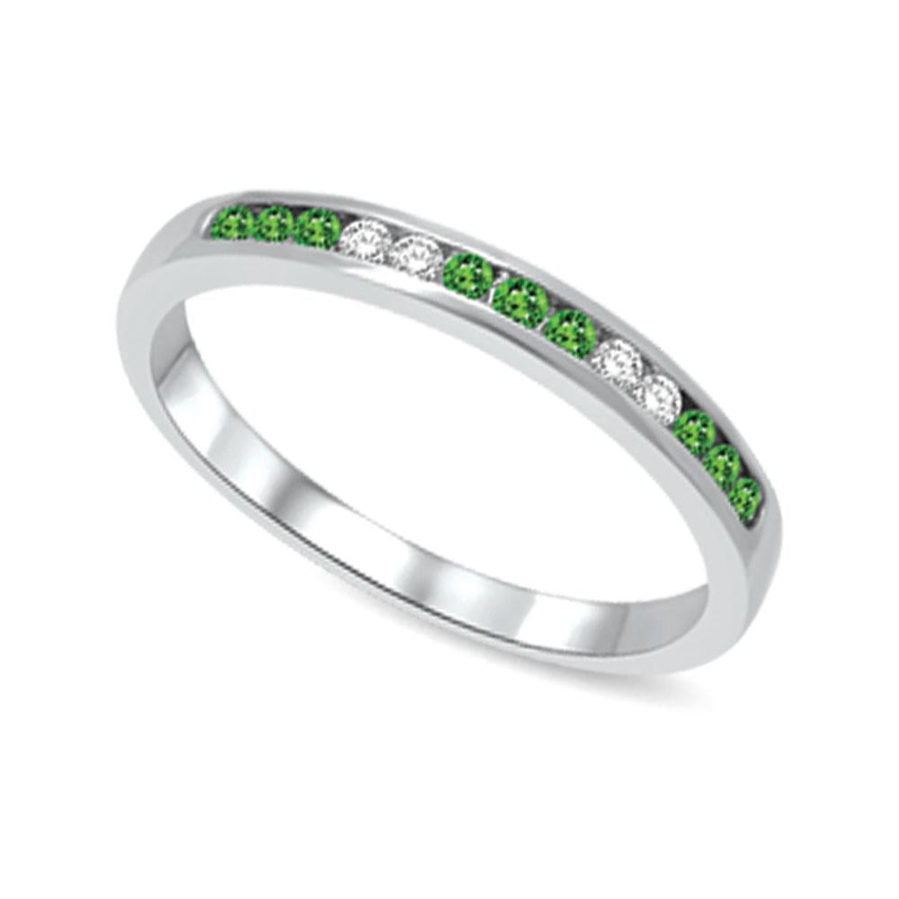 14K White Gold 1/6 Ct.tw Tsavorite & Diamond Machine Band