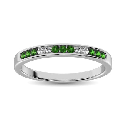 14K White Gold 1/6 Ct.tw Tsavorite & Diamond Machine Band