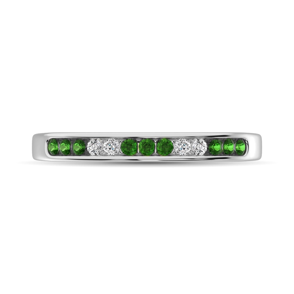 14K White Gold 1/6 Ct.tw Tsavorite & Diamond Machine Band