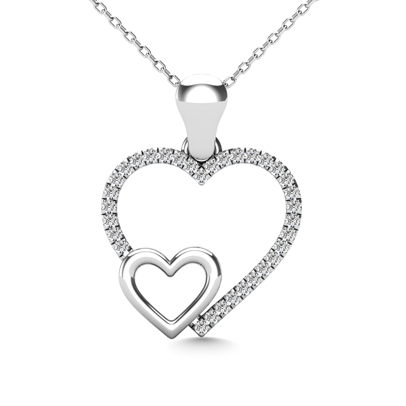 10K White Gold 1/20 Ct.tw Diamond Double Heart Pendant
