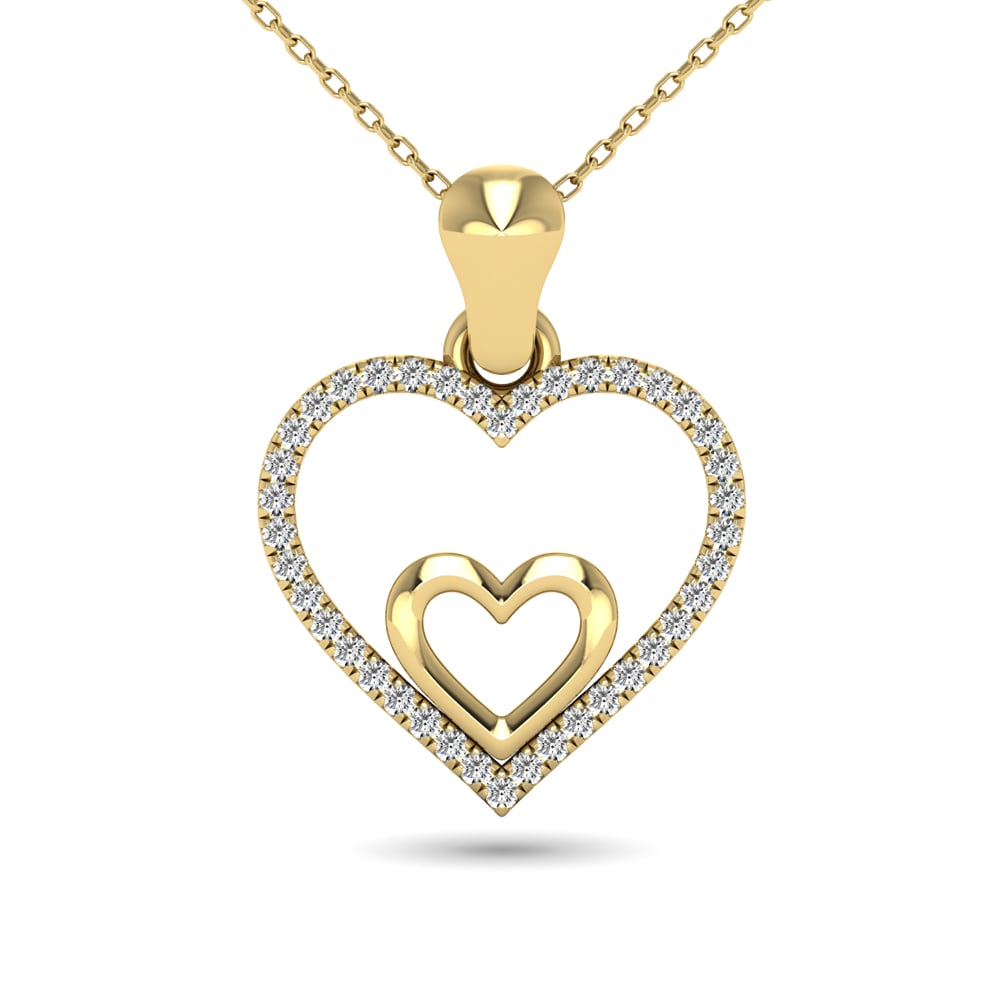 10K Yellow Gold 1/10 Ct.tw Diamond Double Heart Pendant