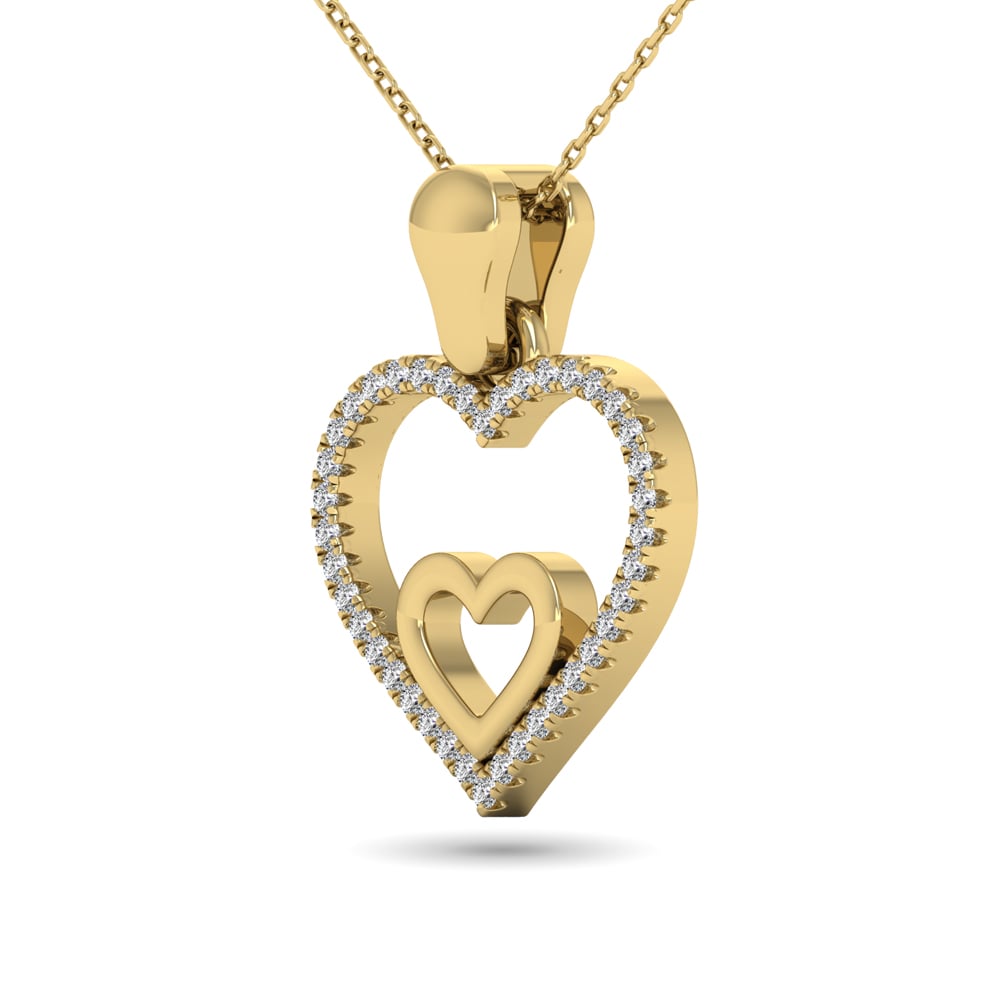 10K Yellow Gold 1/10 Ct.tw Diamond Double Heart Pendant