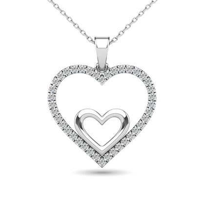 10K White Gold 1/5 Ct.tw Diamond Double Heart Pendant