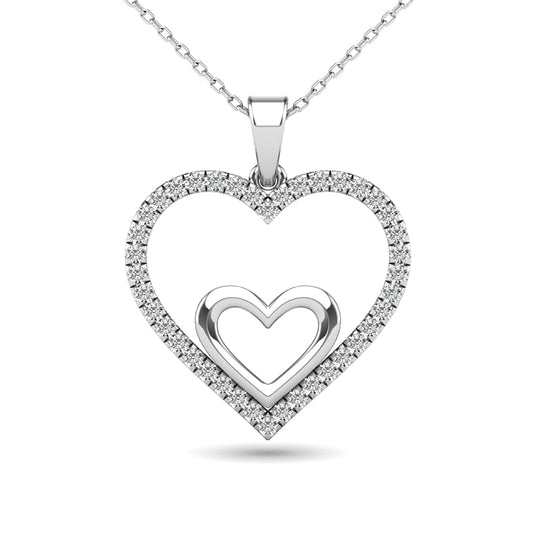 10K White Gold 1/5 Ct.tw Diamond Double Heart Pendant