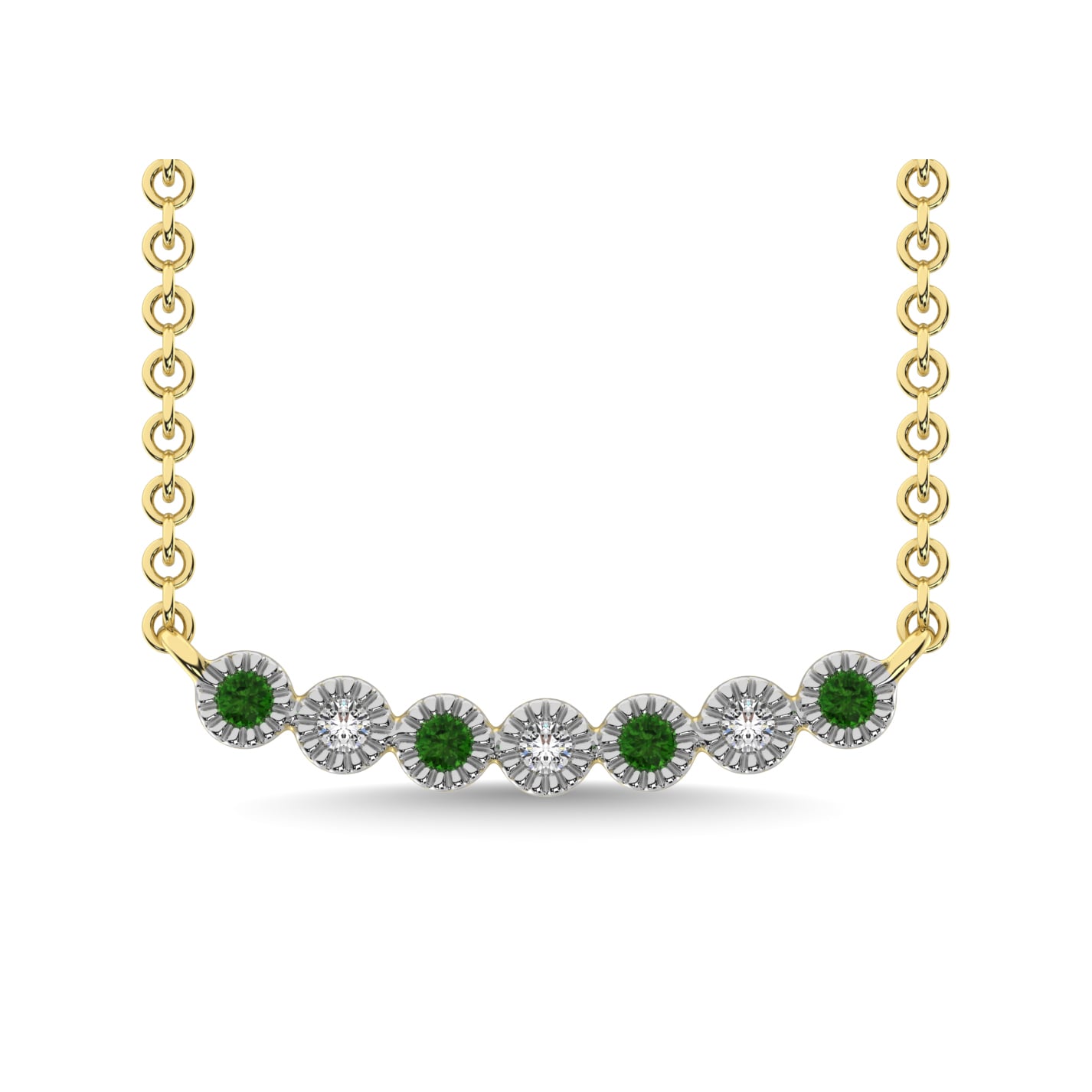 10K Yellow Gold 1/10 Ct.tw Diamond & Round Tsavorite Necklace