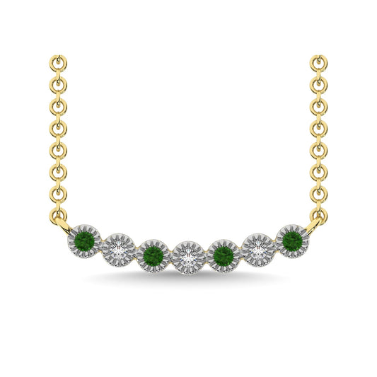 10K Yellow Gold 1/10 Ct.tw Diamond & Round Tsavorite Necklace