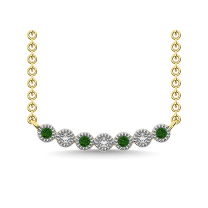 10K Yellow Gold 1/10 Ct.tw Diamond & Round Tsavorite Necklace