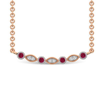 Diamond 1/8 Ct.Tw. And Ruby Fashion Necklace in 10K Rose Gold