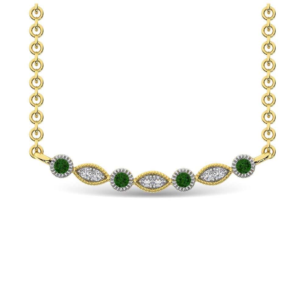 Diamond 1/10 Ct.Tw. And Tsavorite Fashion Necklace in 10K Yellow Gold