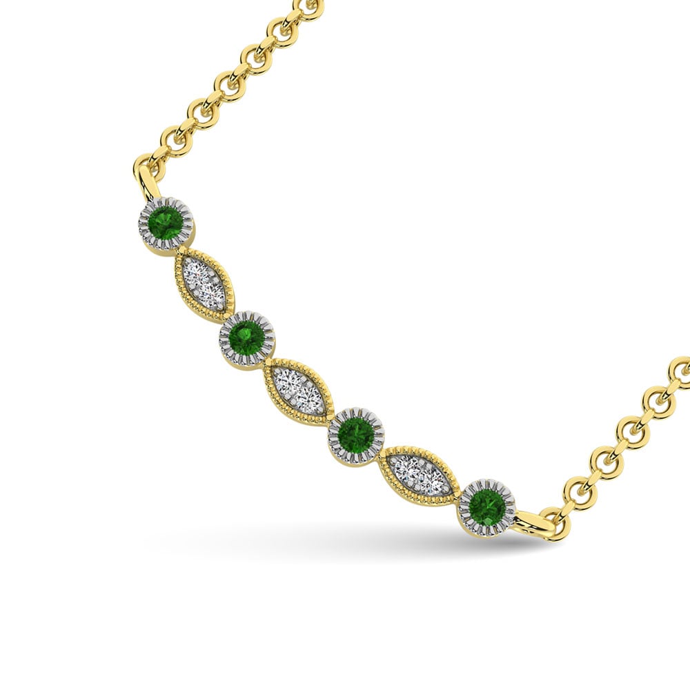 Diamond 1/10 Ct.Tw. And Tsavorite Fashion Necklace in 10K Yellow Gold