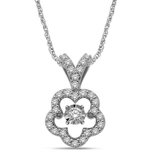 10K White Gold 1/3 Ct.tw Flower Shape Moving Diamond Pendant