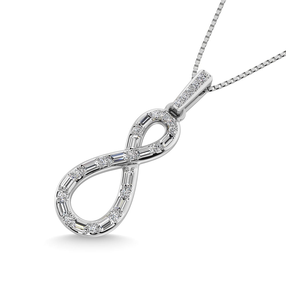 Diamond 1/6 Ct.Tw. Round and Baguette Cut Infinity Pendant in 10K White Gold