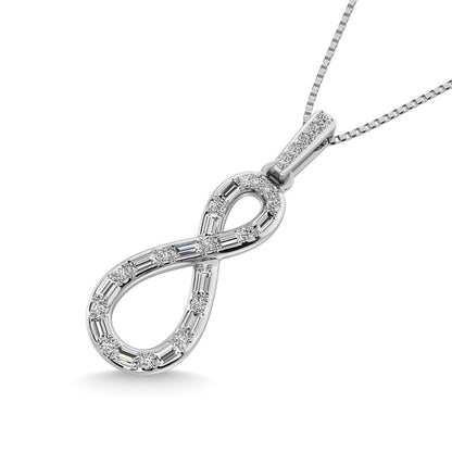 Diamond 1/6 Ct.Tw. Round and Baguette Cut Infinity Pendant in 10K White Gold