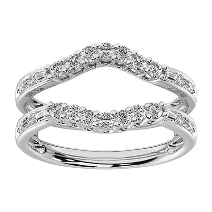14K White Gold 1/2 Ct.Tw. Round and Baguette Diamond Guard Ring