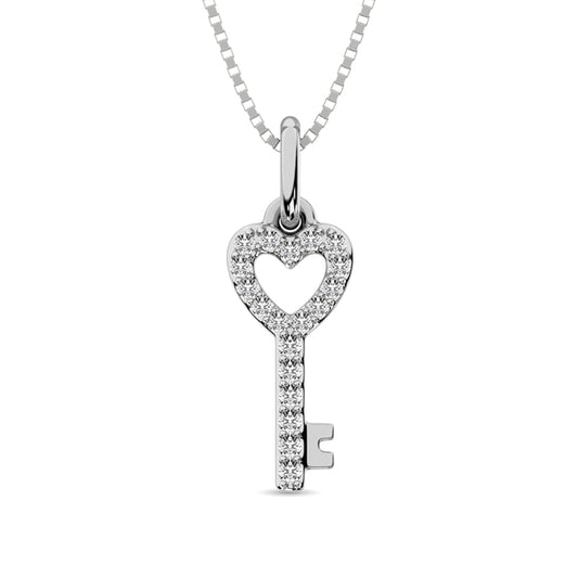 10K White Gold 1/10 Ct.tw Diamond Double Heart Pendant