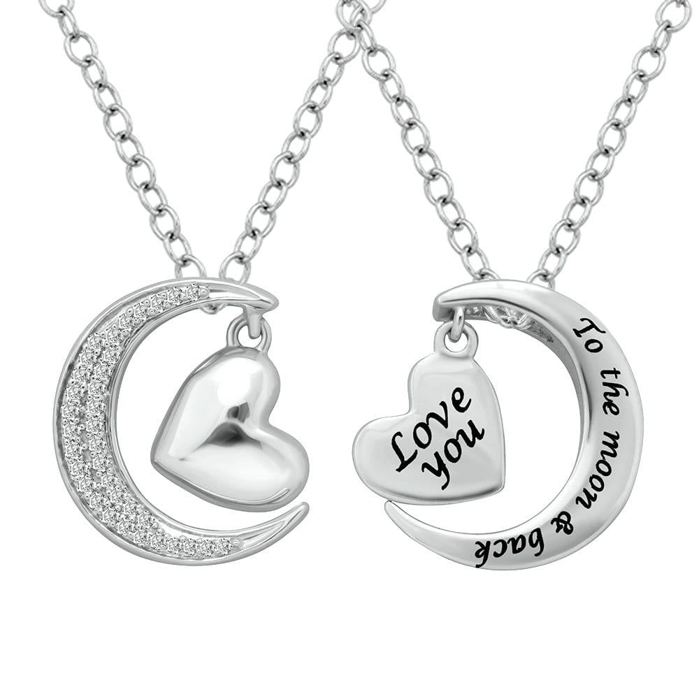 Sterling Silver 1/8 Ct.tw Diamond Heart & Moon Pendant