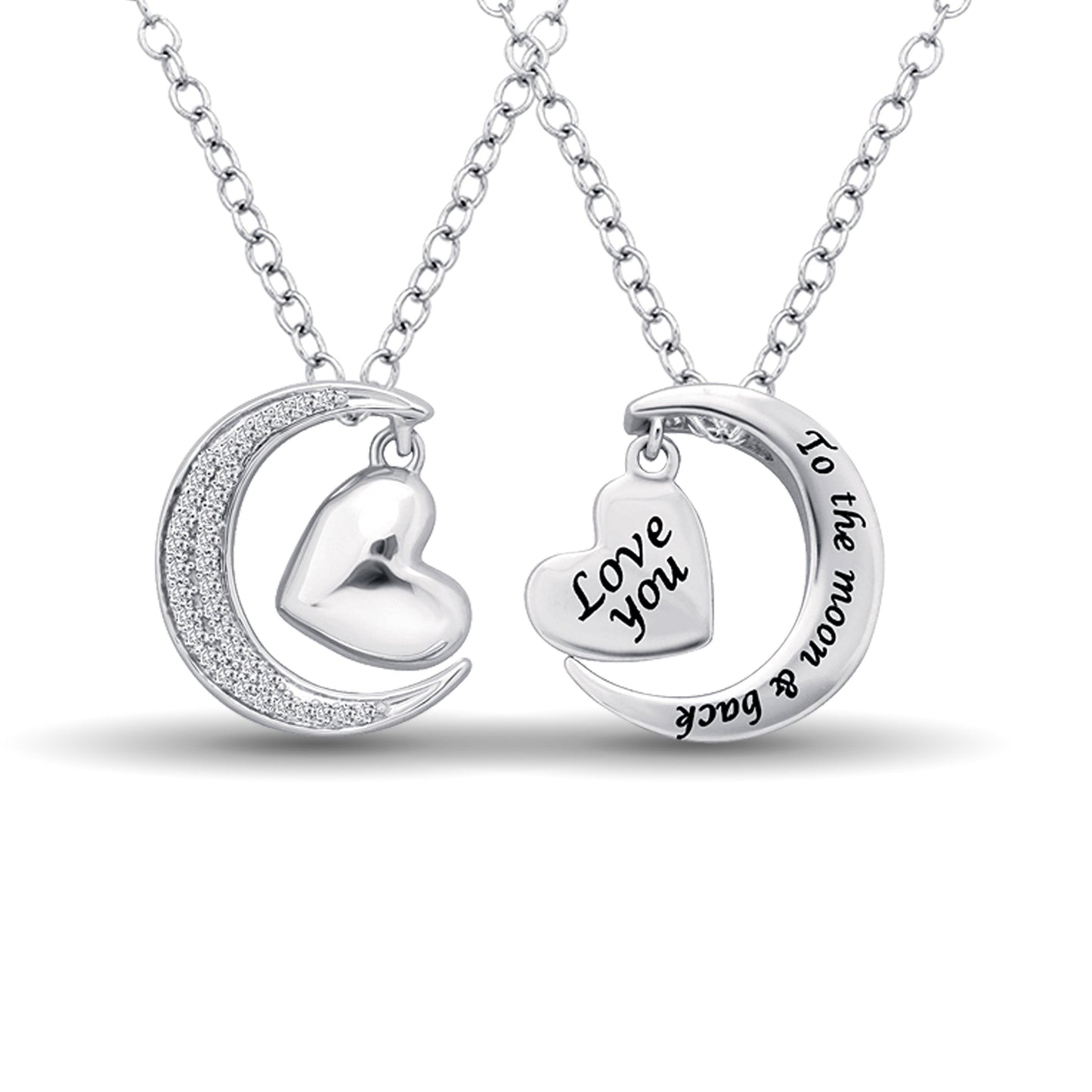 Sterling Silver 1/8 Ct.tw Diamond Heart & Moon Pendant