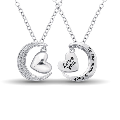 Sterling Silver 1/8 Ct.tw Diamond Heart & Moon Pendant