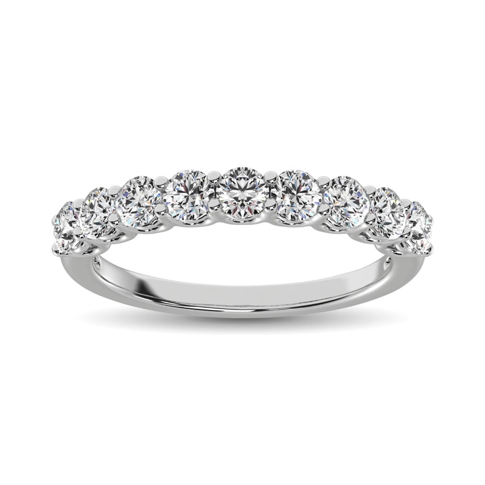 14K White Gold Diamond 1 Ct.Tw. 9 Stone Anniversary Band
