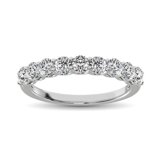 14K White Gold Diamond 1 Ct.Tw. 9 Stone Anniversary Band