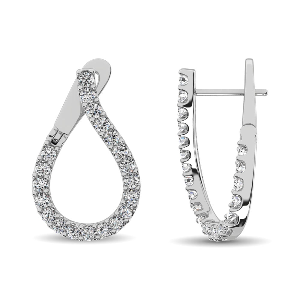 14K White Gold Diamond 5/8 Ct.Tw. Hoop Earrings
