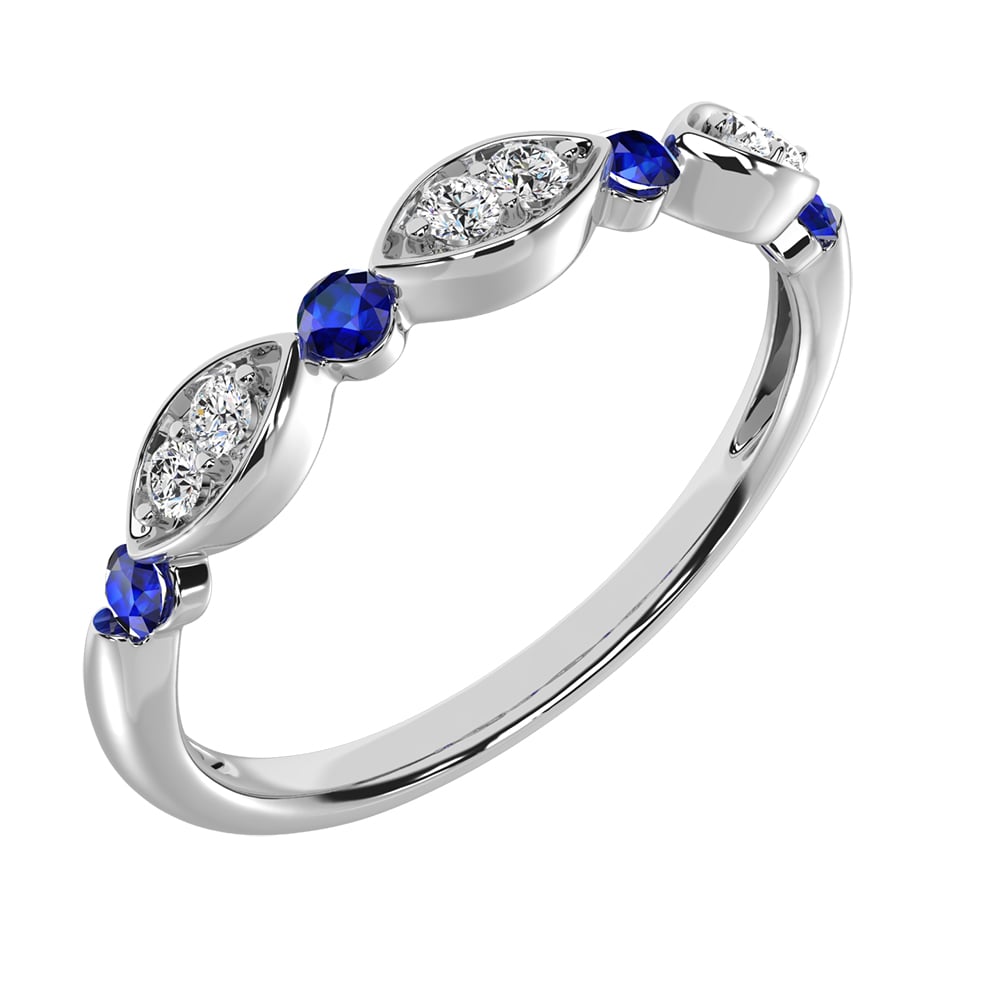 Diamond 1/5 Ct.tw and Blue Sapphire Stack Ring