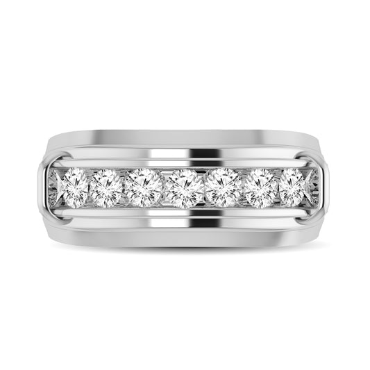 10K White Gold 1/4 Ct.tw Round Cut Diamond Men?s Wedding Band