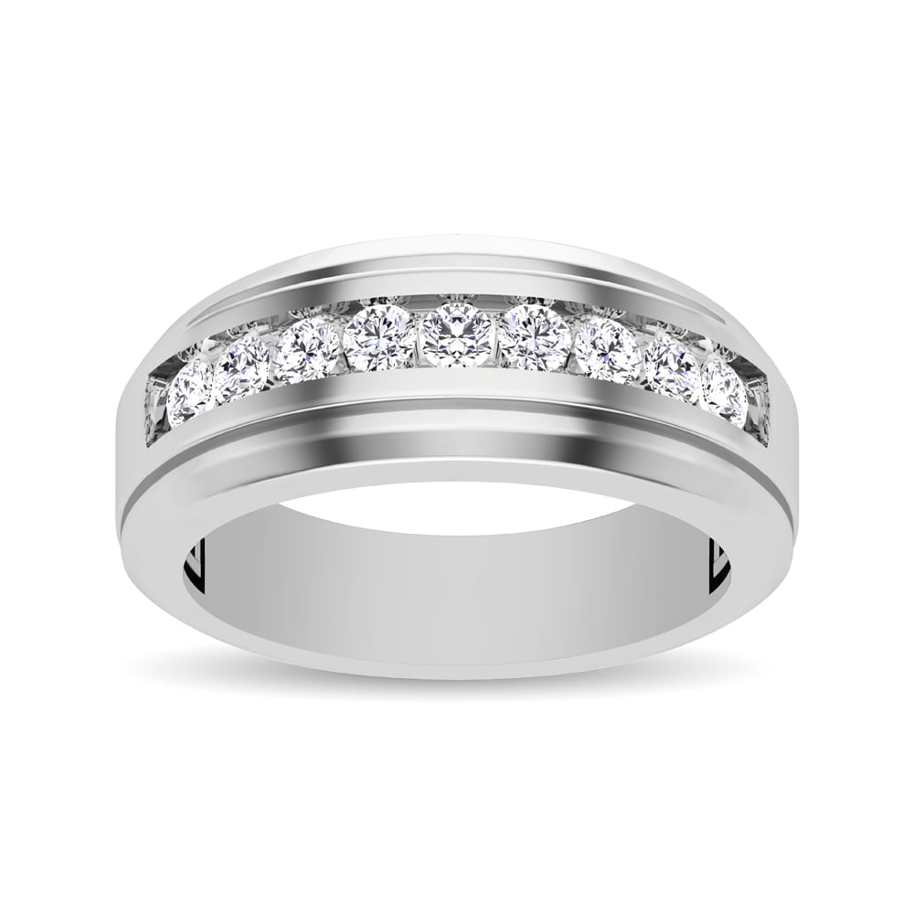 10K White Gold 1/4 Ct.Tw. Diamond 9 Stone Satin Finish Men?s Band