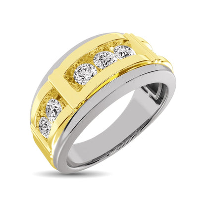 Diamond 1/10 Ct.Tw. Men?s Wedding Band in 10K White Gold with Yellow Gold Accent