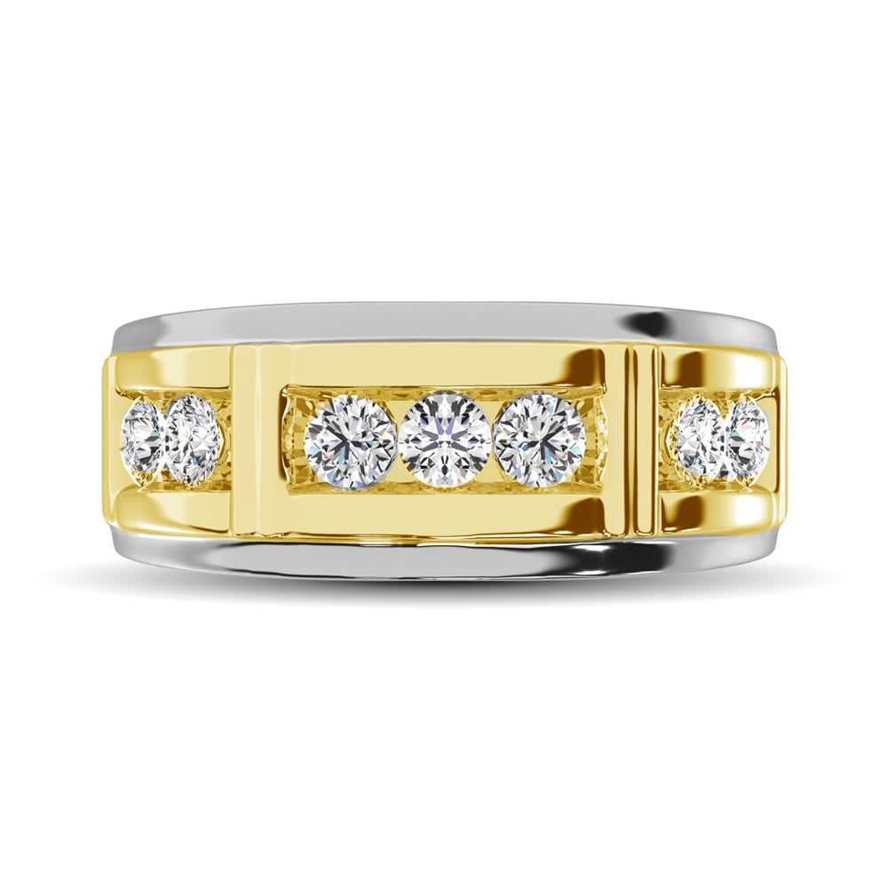 Diamond 1/10 Ct.Tw. Men?s Wedding Band in 10K White Gold with Yellow Gold Accent