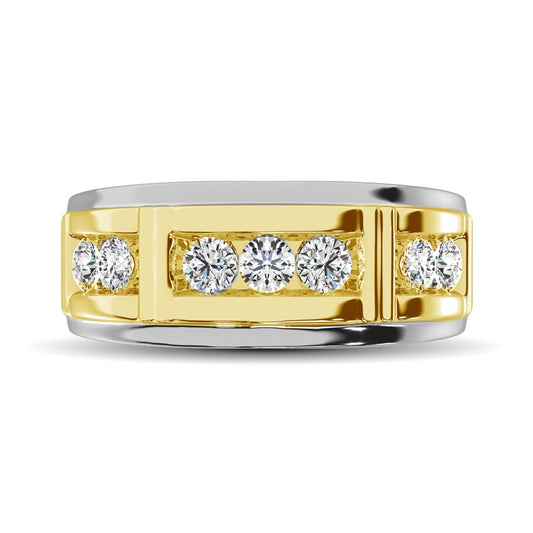 Diamond 1/10 Ct.Tw. Men?s Wedding Band in 10K White Gold with Yellow Gold Accent