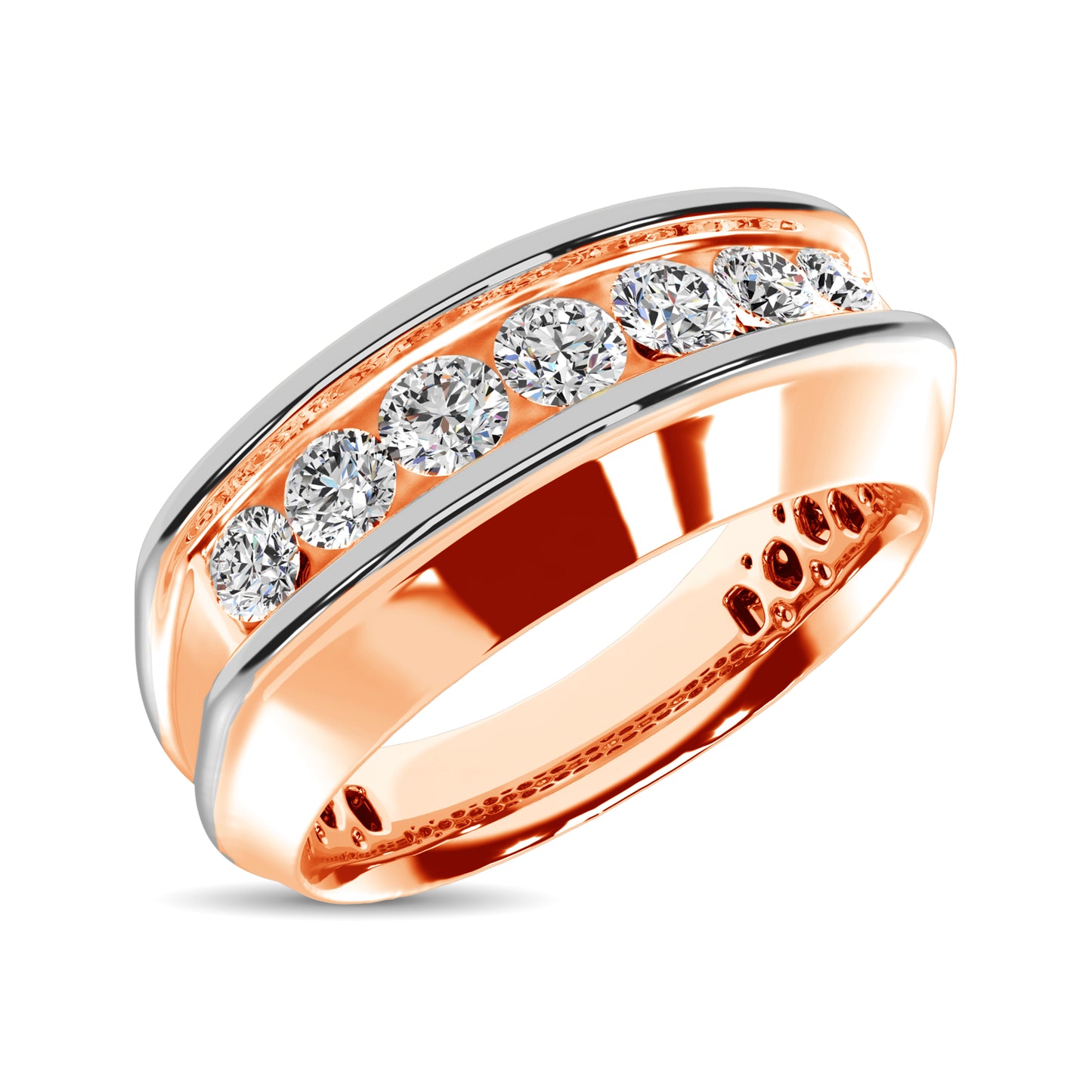 10K Rose Gold With Accent of 10K White Gold 1/2 Ct.Tw. Diamond 7 Stone Men?s Band