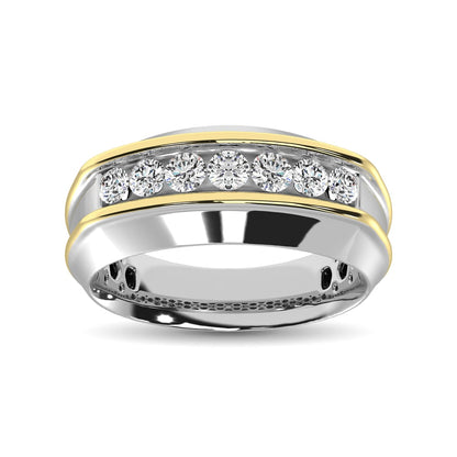 10K White Gold with Accent of 10K Yellow Gold 1/4 Ct.Tw. Diamond 7 Stone Men?s Band
