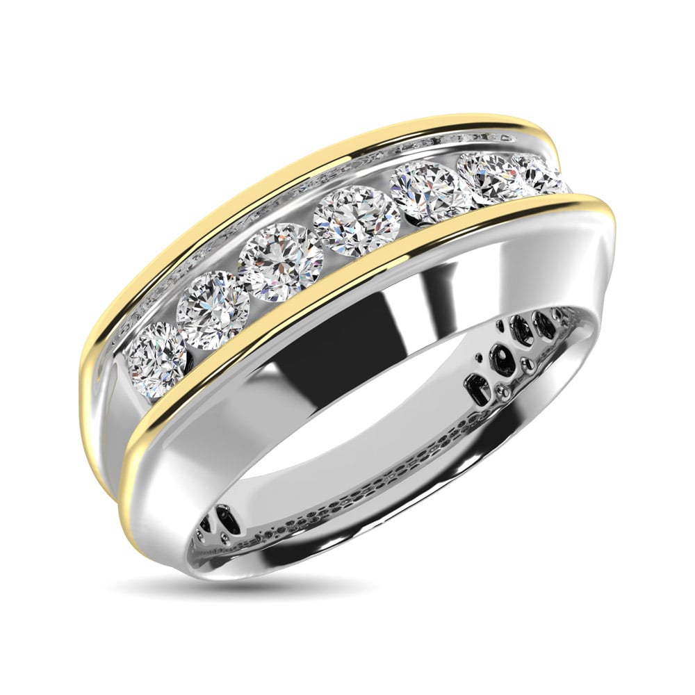 10K White Gold with Accent of 10K Yellow Gold 1/2 Ct.Tw. Diamond 7 Stone Men?s Band
