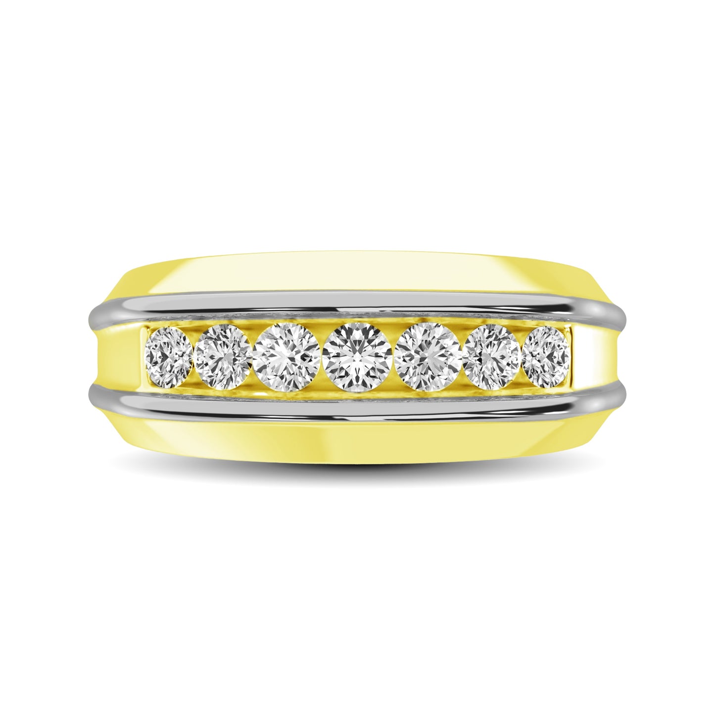 10K Yellow Gold with Accent of 10K White Gold 1/4 Ct.Tw. Diamond 7 Stone Men?s Band