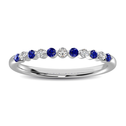 14K White Gold Alternate Diamond 1/4 Ct.tw and Blue Saphire Ring