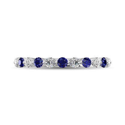Diamond 1/2 Ct.Tw. And Blue Sapphire Stack Band in 14K White Gold ( 6 Diamond and 5 Blue Sapphire )