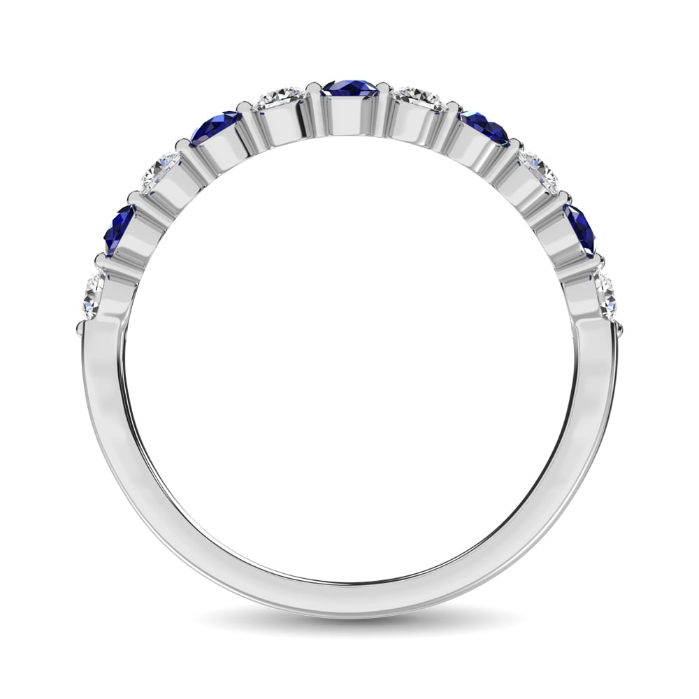 Diamond 1/2 Ct.Tw. And Blue Sapphire Stack Band in 14K White Gold ( 6 Diamond and 5 Blue Sapphire )