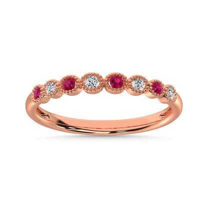 Ruby and Alternate Diamond 1/6 Ct.Tw. Stack Band in 14K Rose Gold