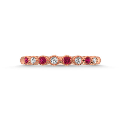 Ruby and Alternate Diamond 1/6 Ct.Tw. Stack Band in 14K Rose Gold