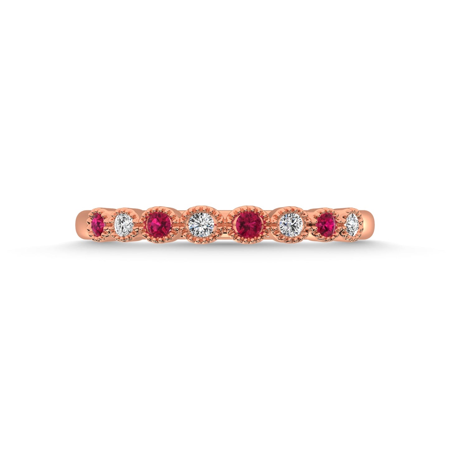 Diamond 1/6 Ct.Tw. And Alternate Ruby Stack Band in 10K Rose Gold ( 4 Diamond and 4 Ruby )