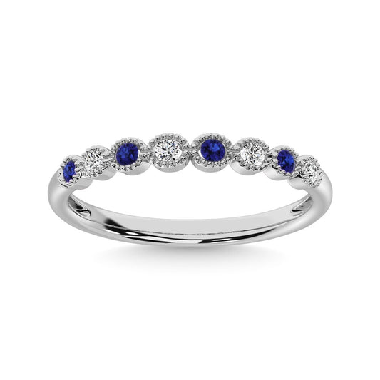 Diamond 1/5 Ct.Tw. & Alternate Blue Sapphire Band in 14K White Gold