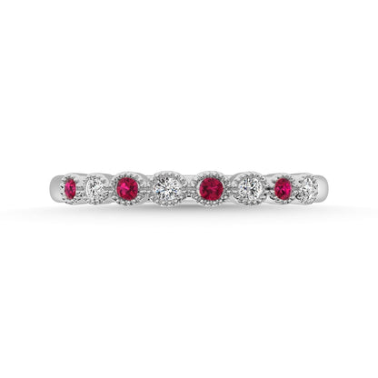 Ruby and Alternate Diamond 1/6 Ct.Tw. Stack Band in 14K White Gold